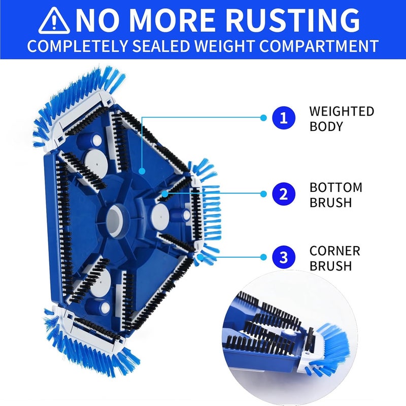 JSPJSP Upgraded Swimming Pool Vacuum Head, Heavy-Duty Swimming Pool Vacuum Head with Side Brush and Universal rotatable Hose Adapter, Weighted Triangular Vacuum Head - Image 3